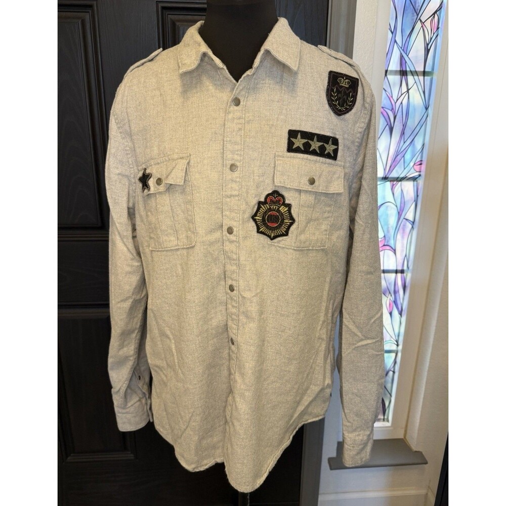 Vintage Guess Men’s Layne Twill Military Button Up Shirt Size Large